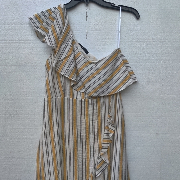 Lulus Midi Dress High Tide One Shoulder Yellow White Striped Women's Size Small - Picture 3 of 9